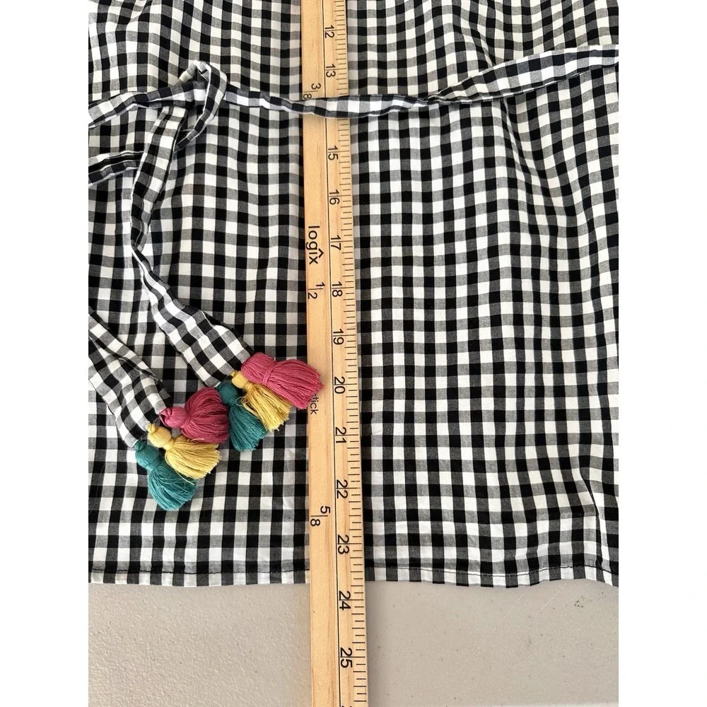 Madewell Embroidered Gingham Top Tassel Tie Peasant Puff Sleeve Plaid SZ Med